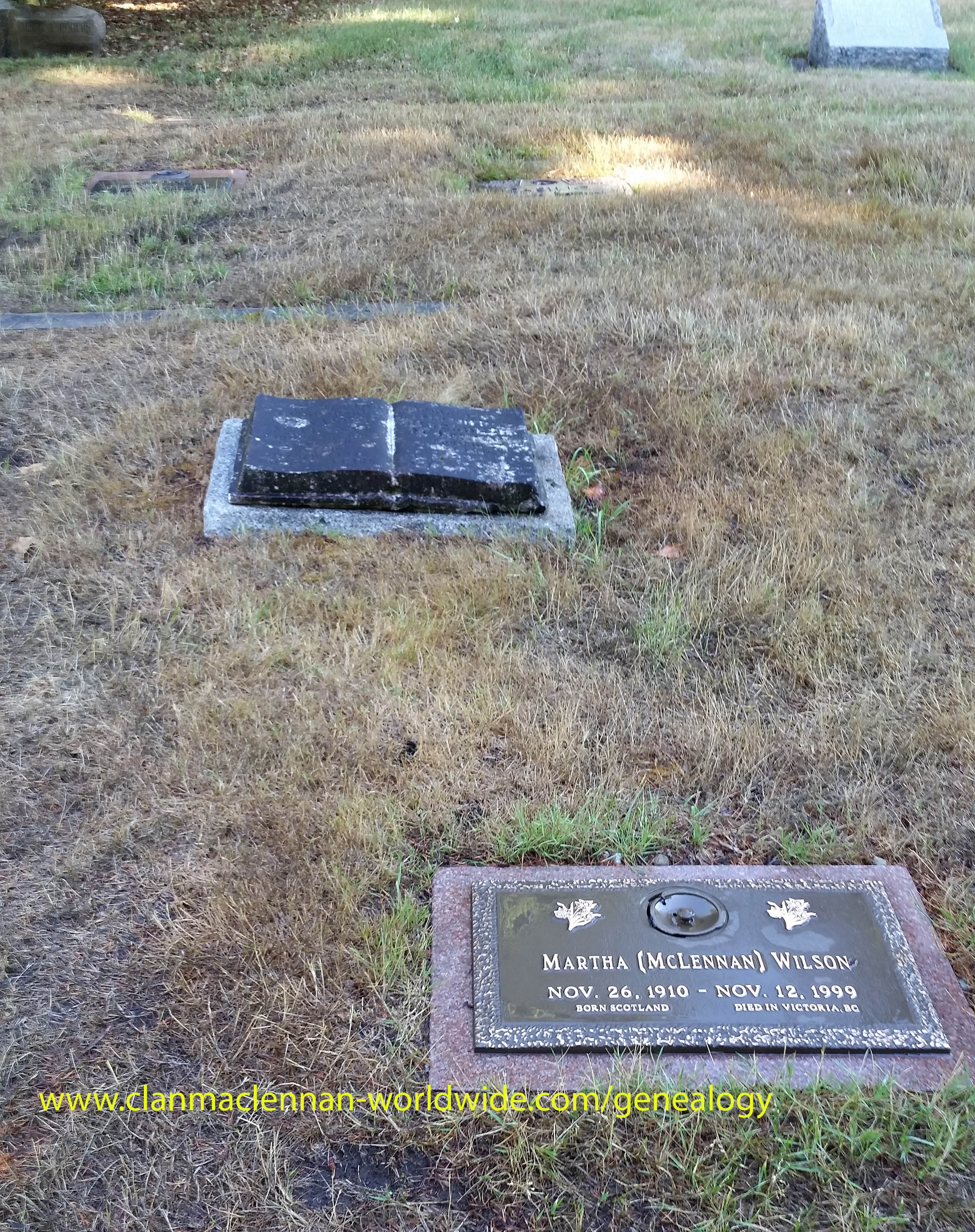 Photo of headstones/Martha McLennan d1999  hstn Colwood bur pk BC